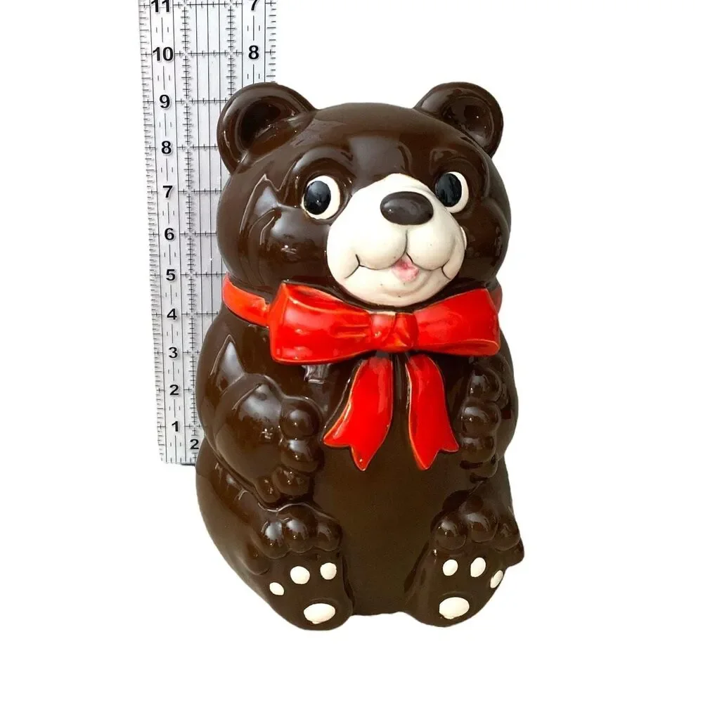 Vintage Teddy Bear Cookie Jar: Brown Ceramic Kawaii Kitchen Decor